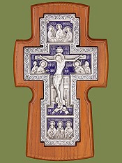 Крест гальванический настенный, ясень, ольха, серебрение с эмалью. Артикул 17117-1.