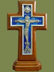 Крест гальванический на подставке (ясень, серебрение) с эмалью. Артикул 17119-1.