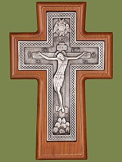 Крест гальванический настенный с плетенкой (ясень, серебрение). Артикул 17122.