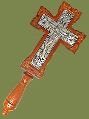 Крест в руку, гальванический, ажурный, с ангелами, серебрение, ясень. Артикул 17137.