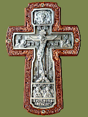 Крест настенный гальванический с Архангелами, натуральные камни, серебрение, ясень. Артикул 17138.